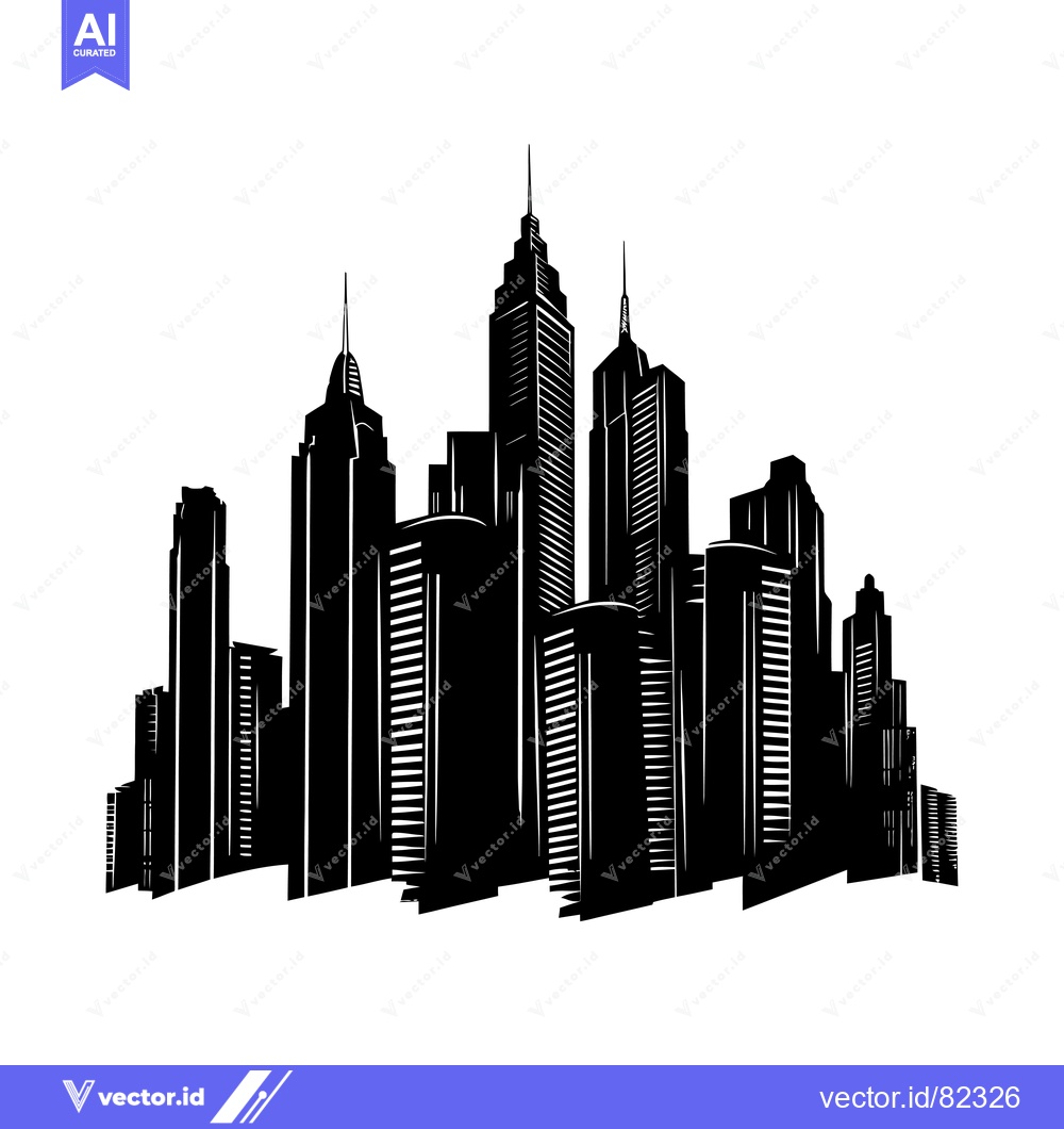 Premium Vector of Black and White Silhouette of a City Skyline