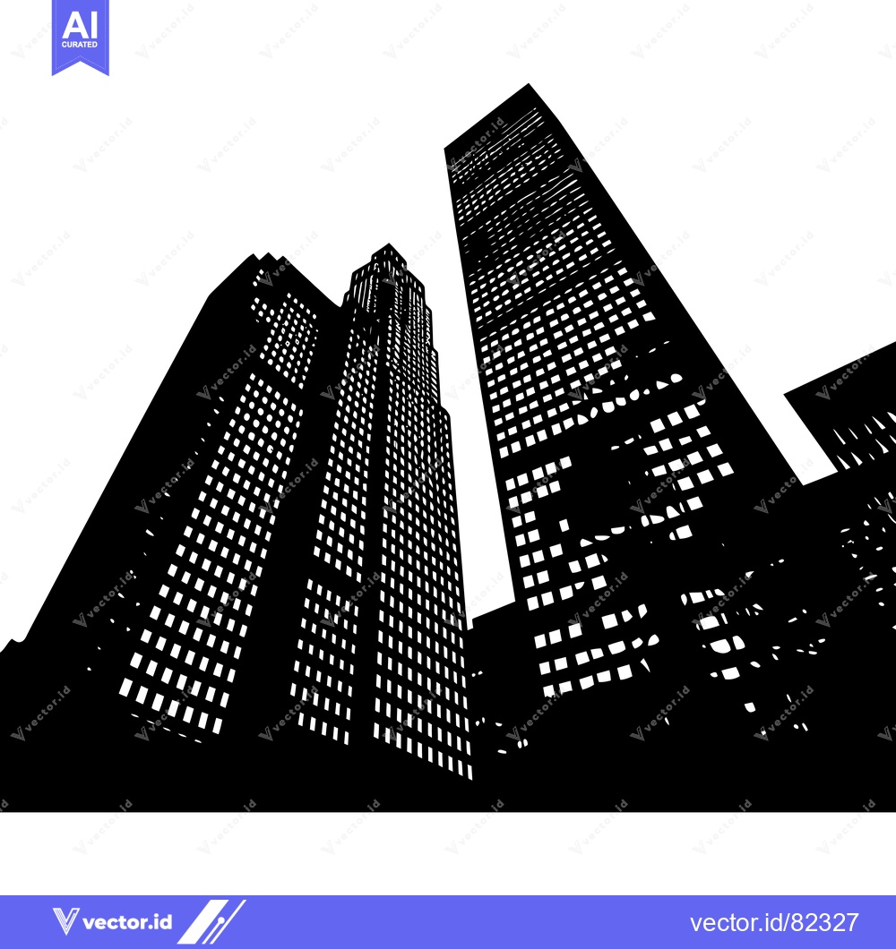 Premium Vector dari Black and White Silhouette of City Skyline with Skyscrapers