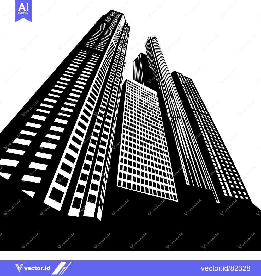 Premium Vector dari Black and White Silhouette of Tall Modern Skyscrapers