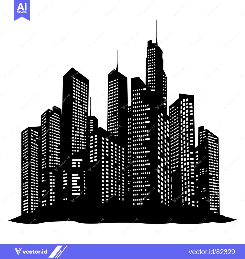 Premium Vector dari Silhouette of a Modern City Skyline with Tall Buildings