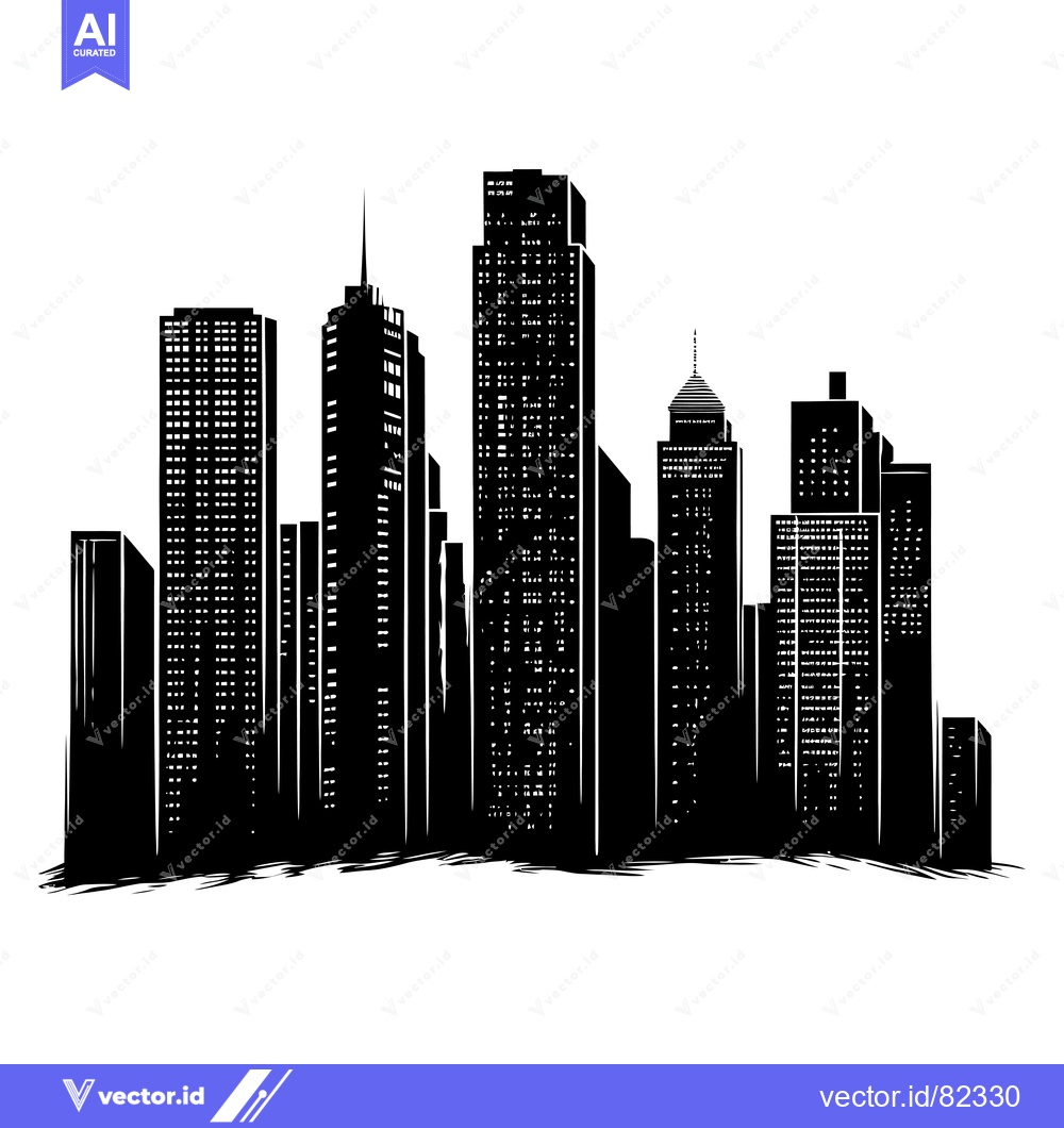 Premium Vector dari A Black and White Illustration of a City Skyline with Multiple Tall Bu