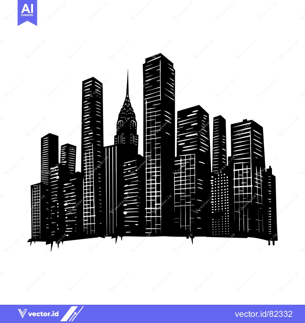 Premium Vector dari Black and White Silhouette of a City Skyline with Tall Buildings