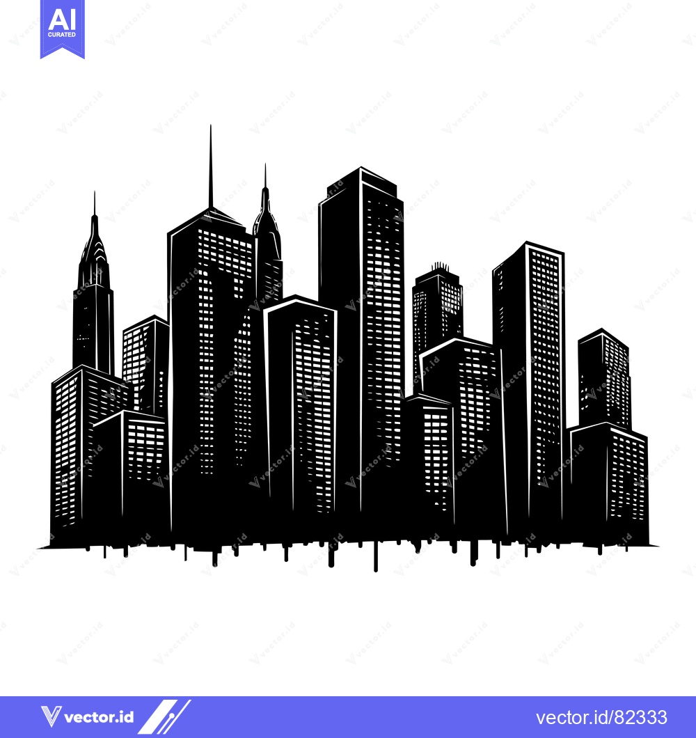 Premium Vector of Black and White Silhouette of a Modern City Skyline