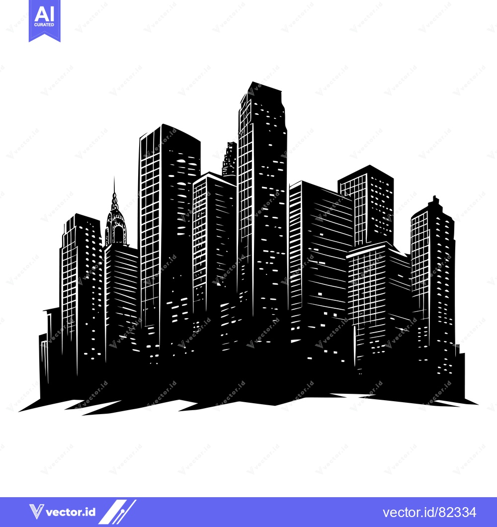 Premium Vector dari Black and White Silhouette of a Cityscape with Skyscrapers
