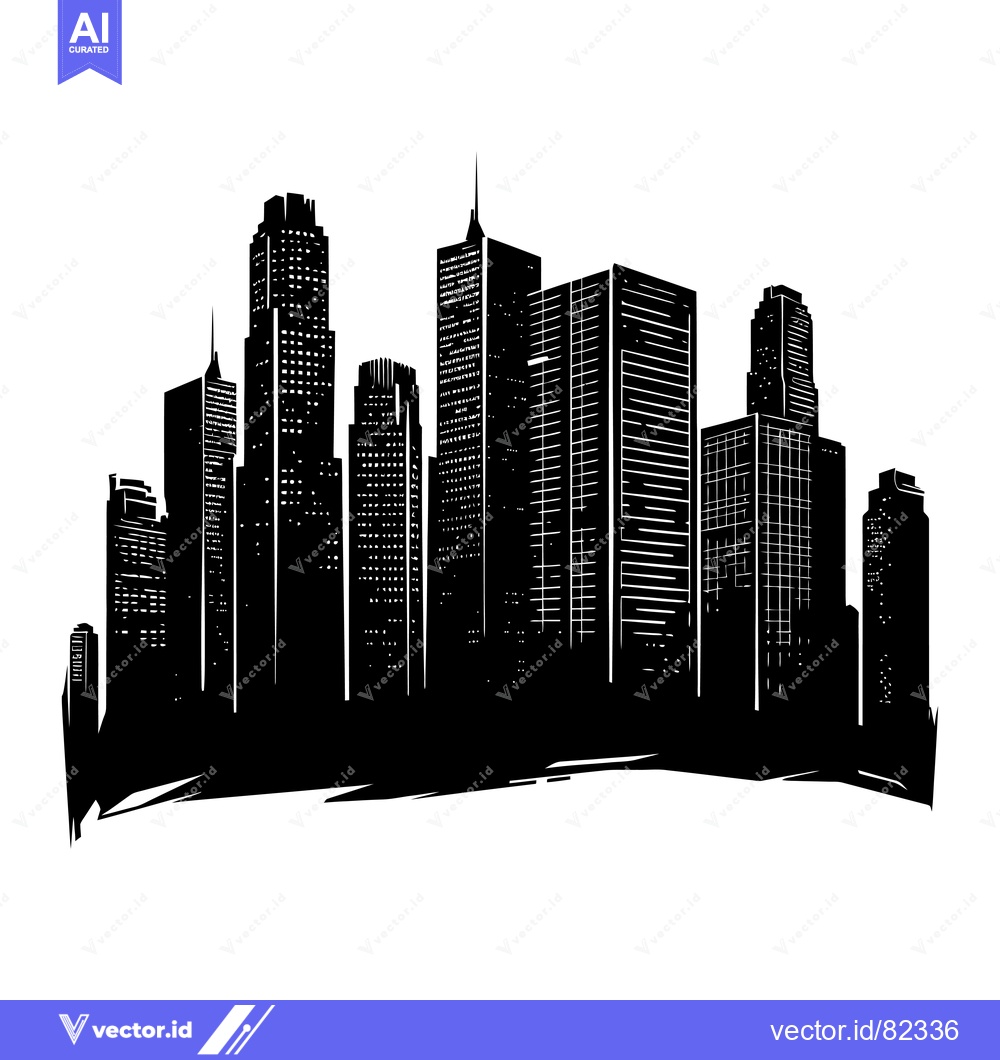 Premium Vector of Silhouette of a Modern City Skyline with Tall Buildings