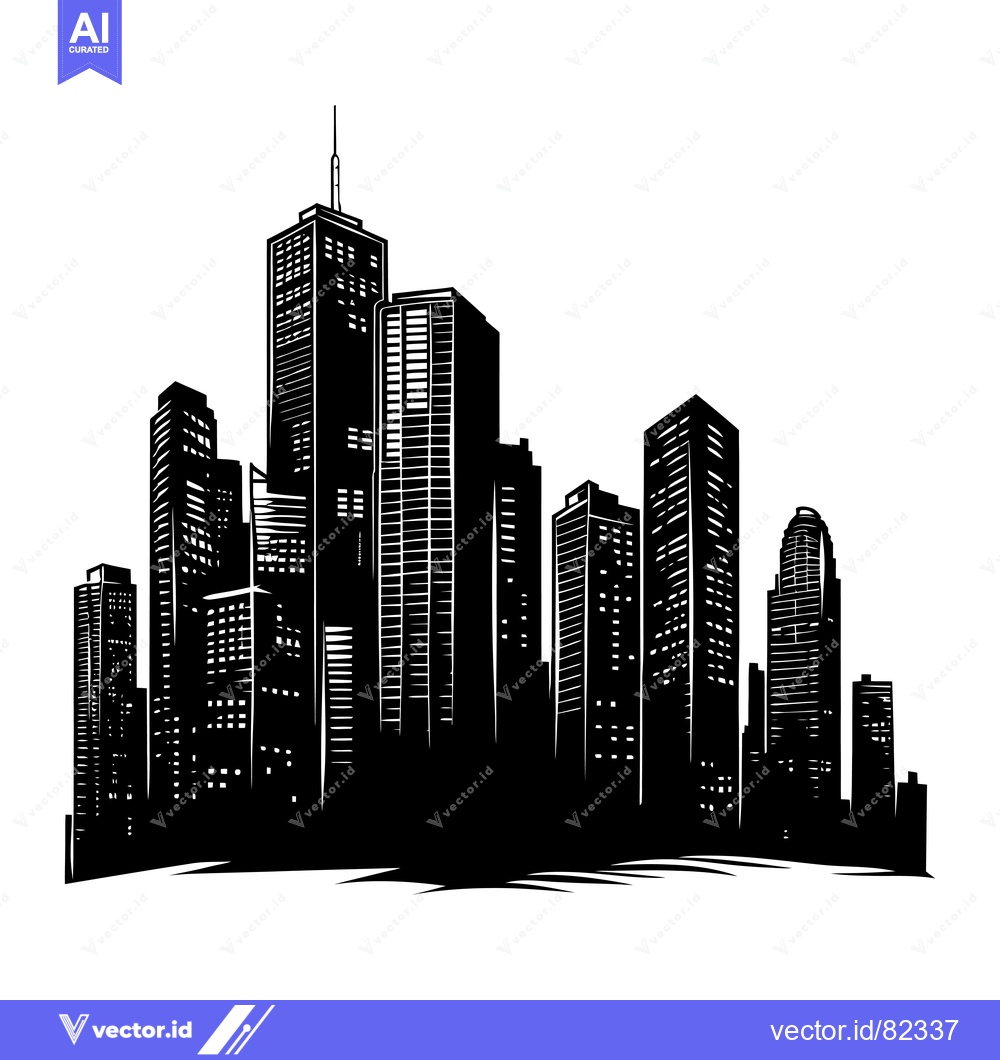 Premium Vector dari Black and White Silhouette of a City Skyline with Tall Buildings