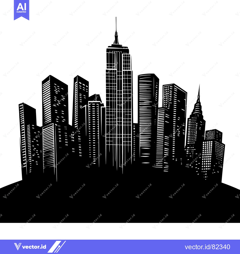 Premium Vector dari Black and White Silhouette of a City Skyline with Tall Buildings