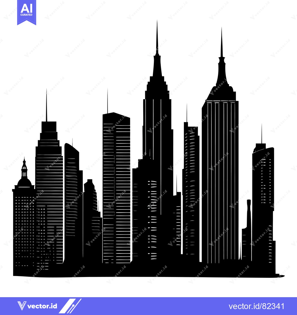 Premium Vector dari Black and White Silhouette of a Modern City Skyline