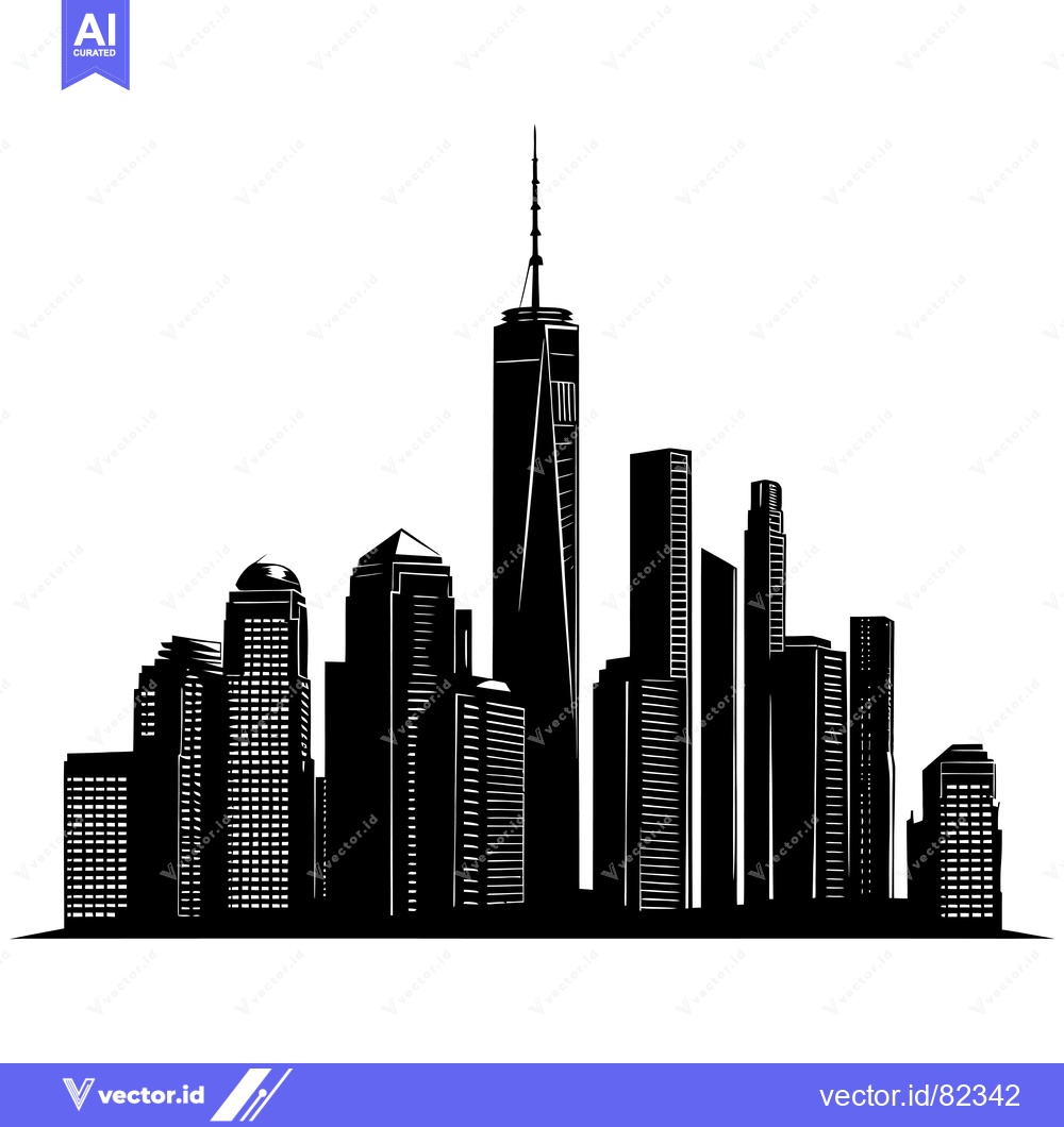 Premium Vector dari Black and White Silhouette of the New York City Skyline with the Freed