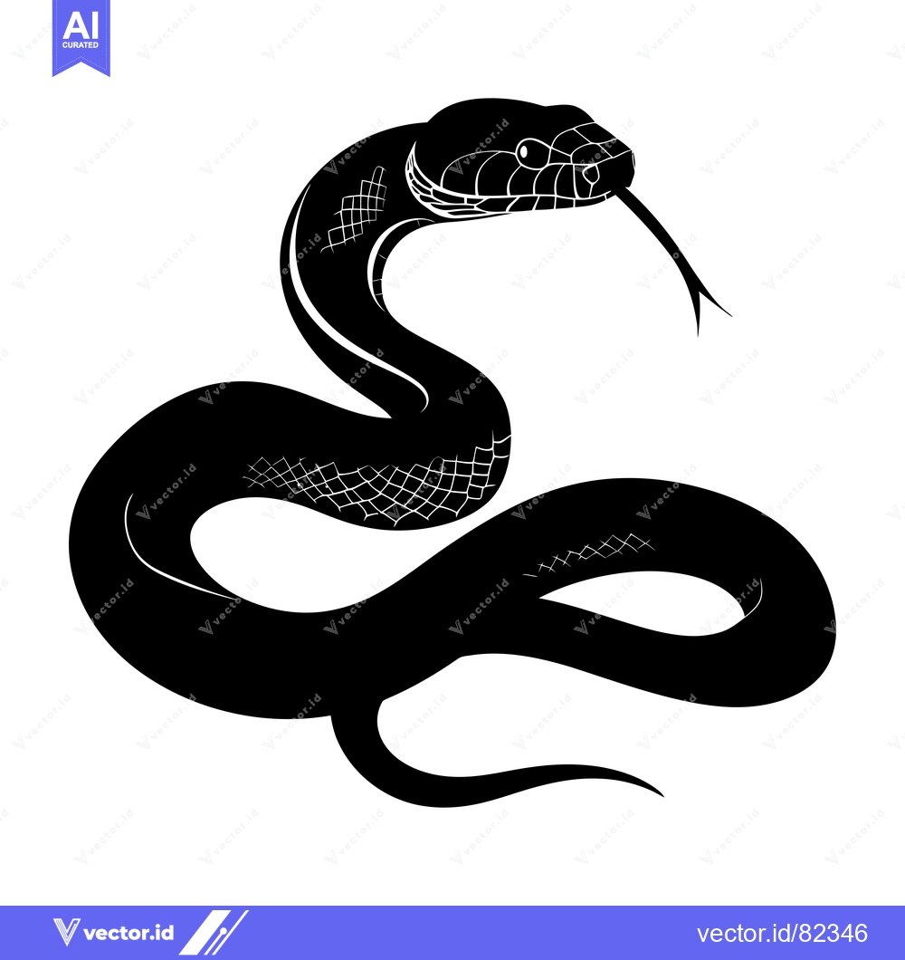 Premium Vector dari Black and White Silhouette of a Snake with a Forked Tongue