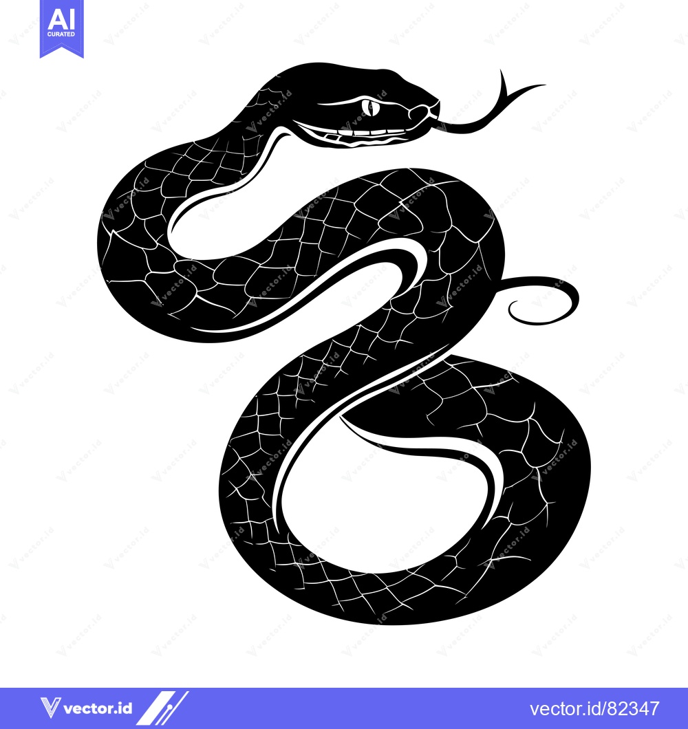 Premium Vector of Black and White Silhouette of a Coiled Snake with Scaled Skin