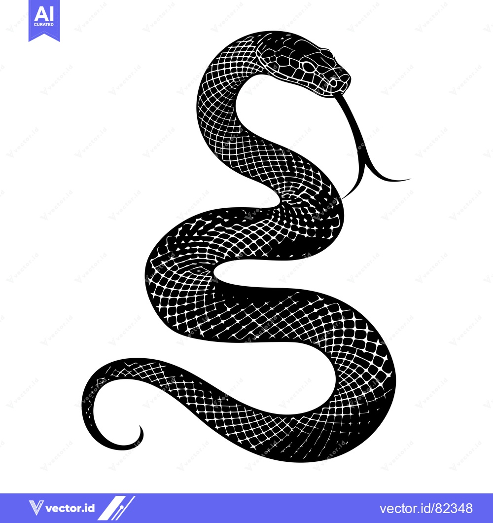 Premium Vector dari Black and White Illustration of a Snake Coiled in an S Shape