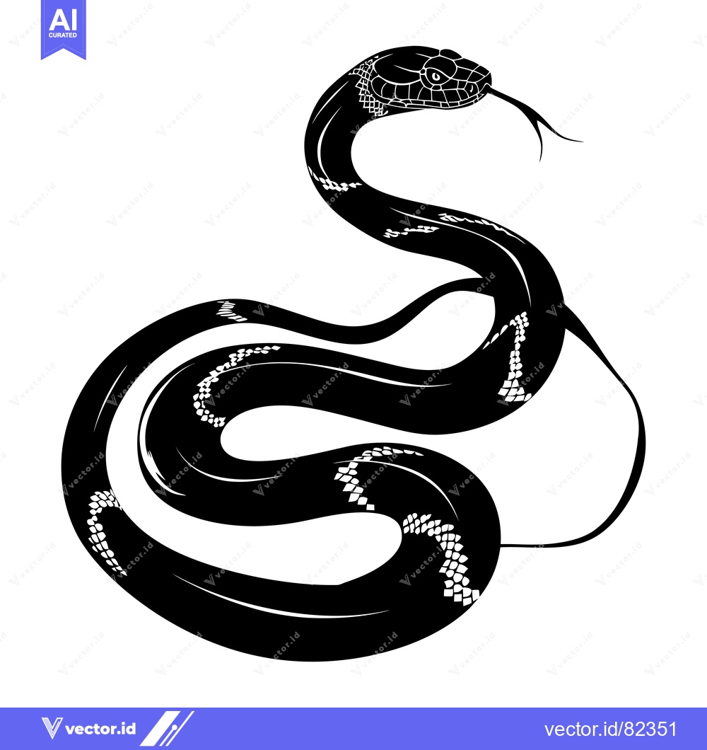 Premium Vector of Black and White Silhouette of a Snake with Detailed Scales