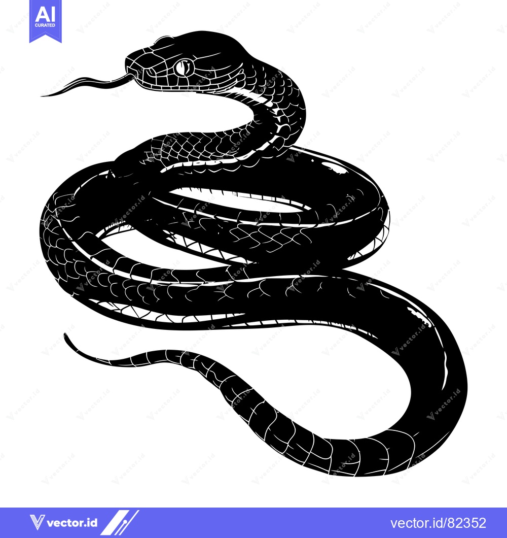 Premium Vector of Black and White Illustration of a Snake Coiled on a White Background