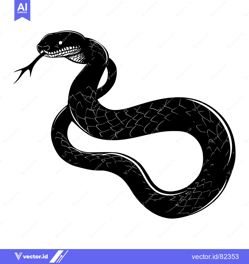 Premium Vector dari Black and White Illustration of a Snake with Scales and Fangs