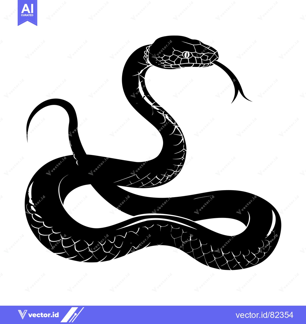 Premium Vector dari Black and White Silhouette of a Snake with its Tongue Out