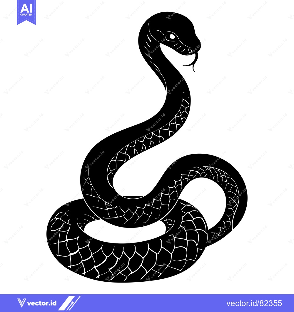 Premium Vector of Black and White Silhouette of a Coiled Snake