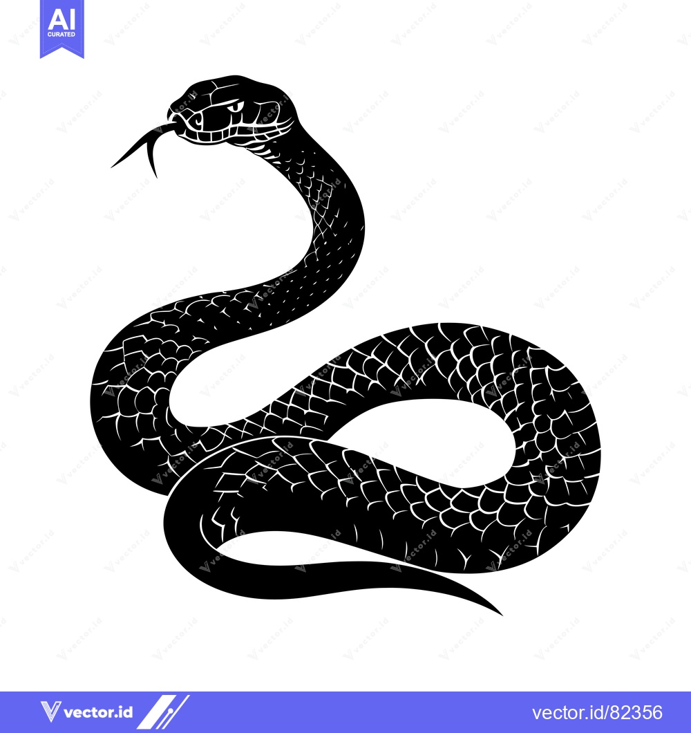 Premium Vector of Black and white illustration of a coiled snake