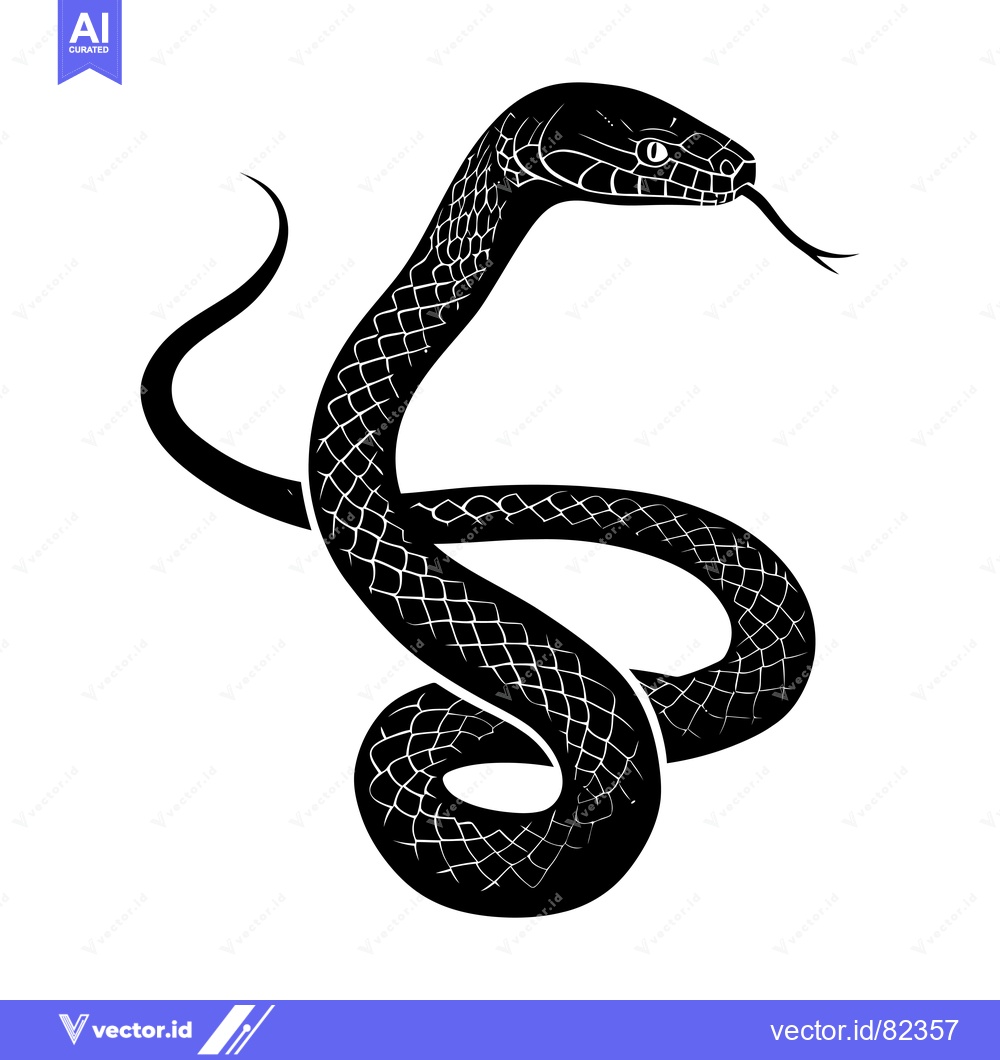 Premium Vector dari Black and White Illustration of a Snake with Coiled Body