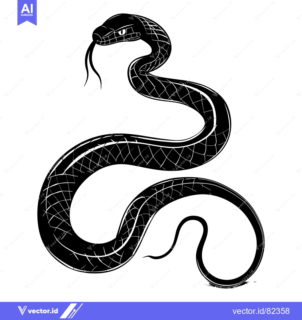 Premium Vector of Black and White Illustration of a Coiled Snake