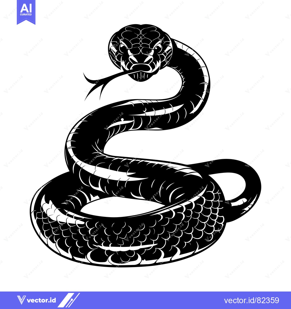 Premium Vector of Black and White Illustration of a Coiled Snake with Scaled Skin