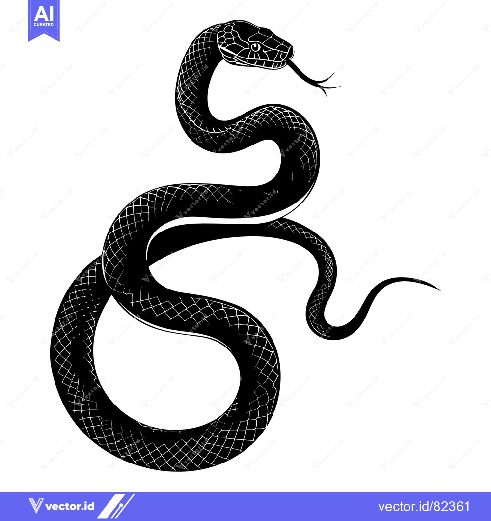 Premium Vector dari Black and White Illustration of a Snake with a Patterned Body