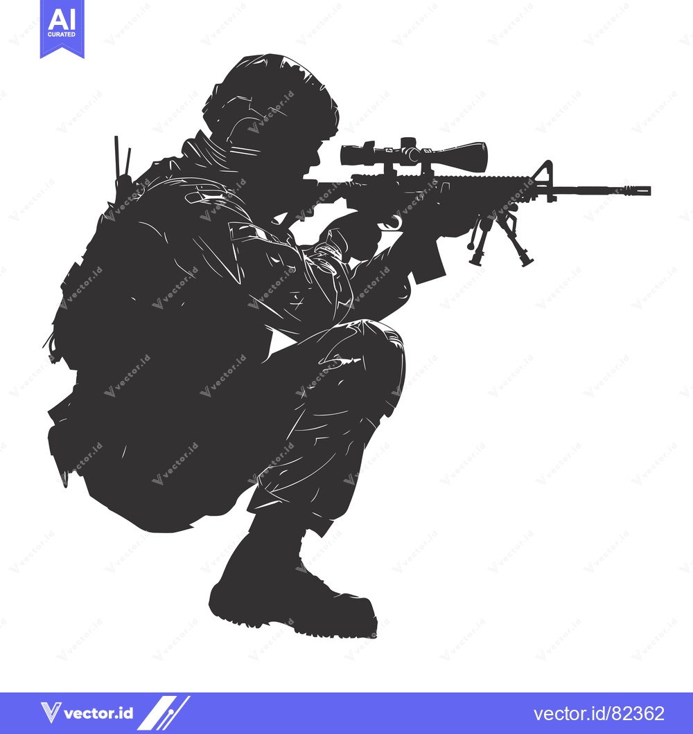 Premium Vector dari Silhouette of a soldier aiming a rifle with scope