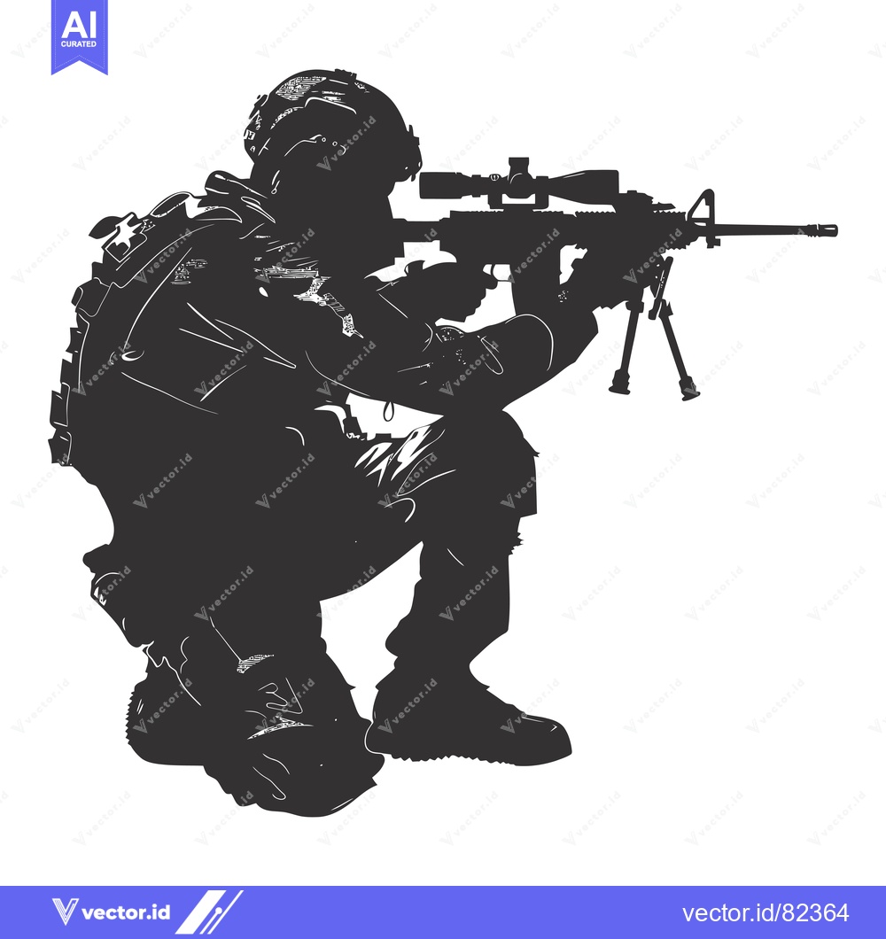 Premium Vector dari Silhouette of a Soldier Aiming a Rifle with Scope