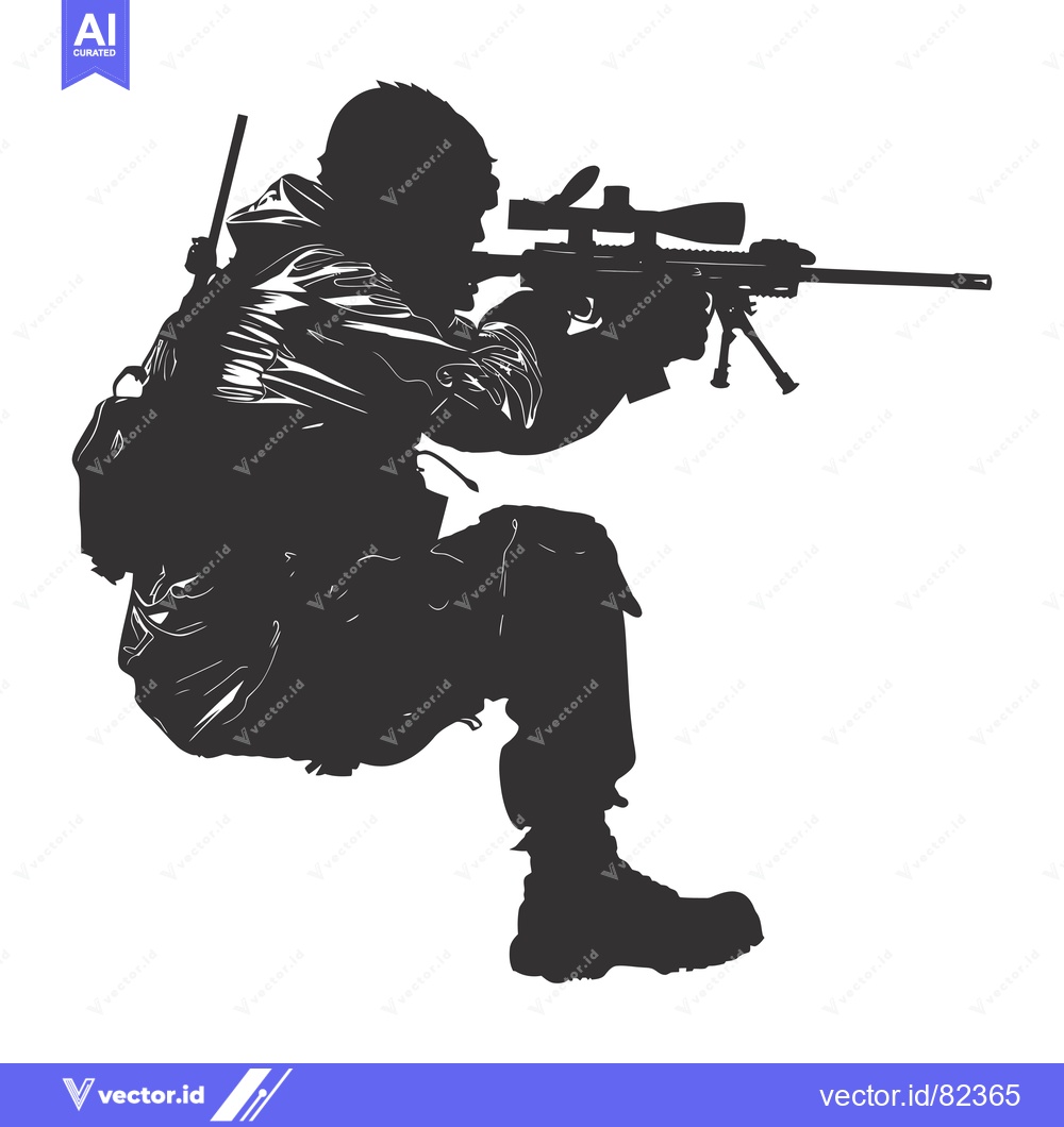 Premium Vector dari Silhouette of a Soldier Aiming a Sniper Rifle