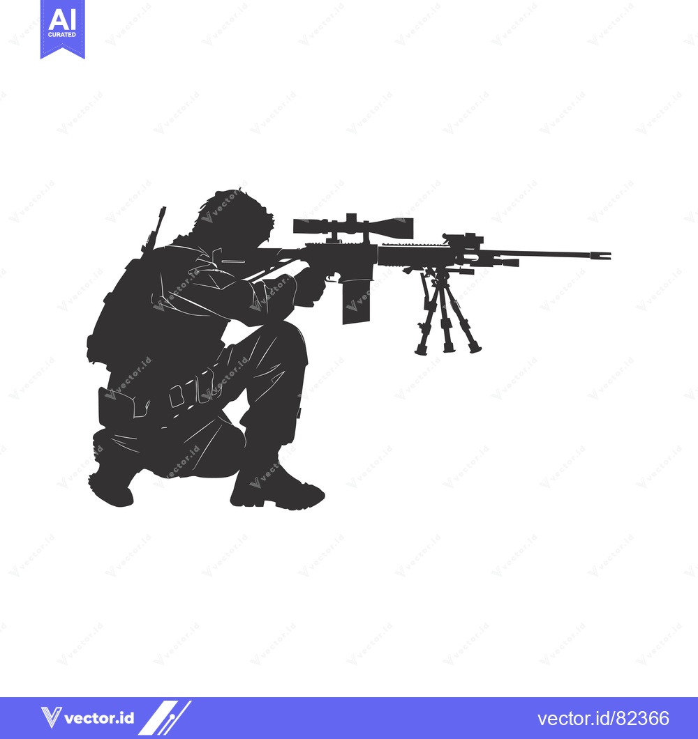 Premium Vector dari Silhouette of a Soldier Aiming a Sniper Rifle