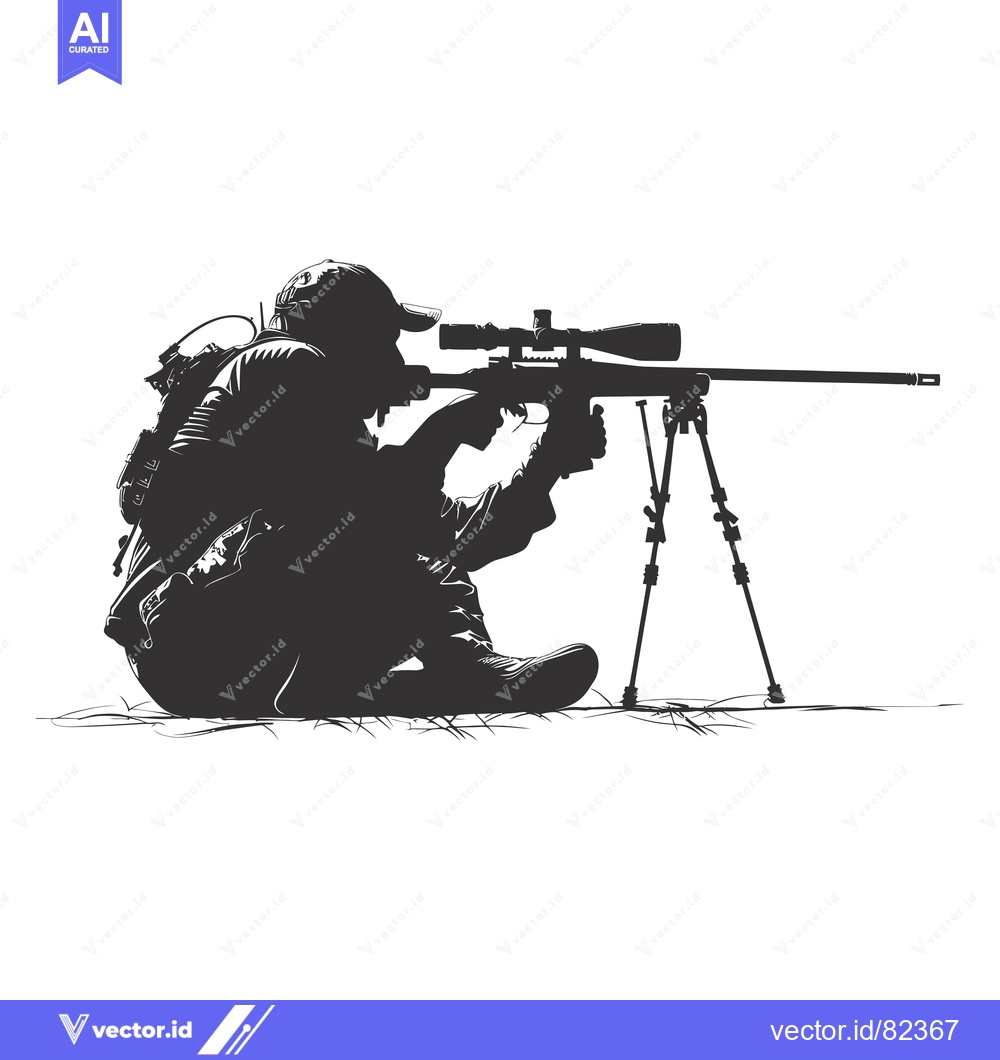 Premium Vector dari Silhouette of a Sniper Aiming with a Rifle and Scope