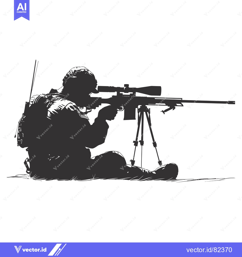 Premium Vector of Silhouette of a soldier aiming a sniper rifle with a scope