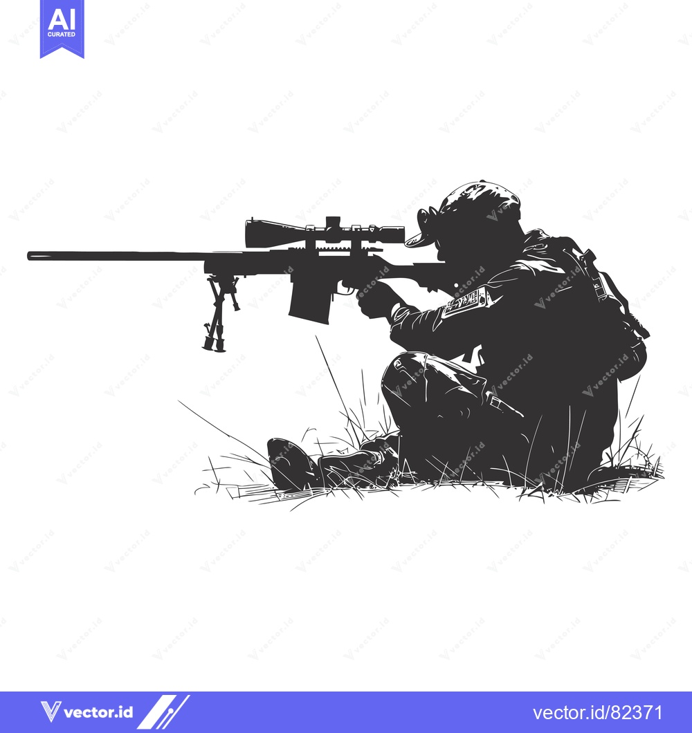 Premium Vector of Silhouette of a soldier aiming a sniper rifle in a prone position