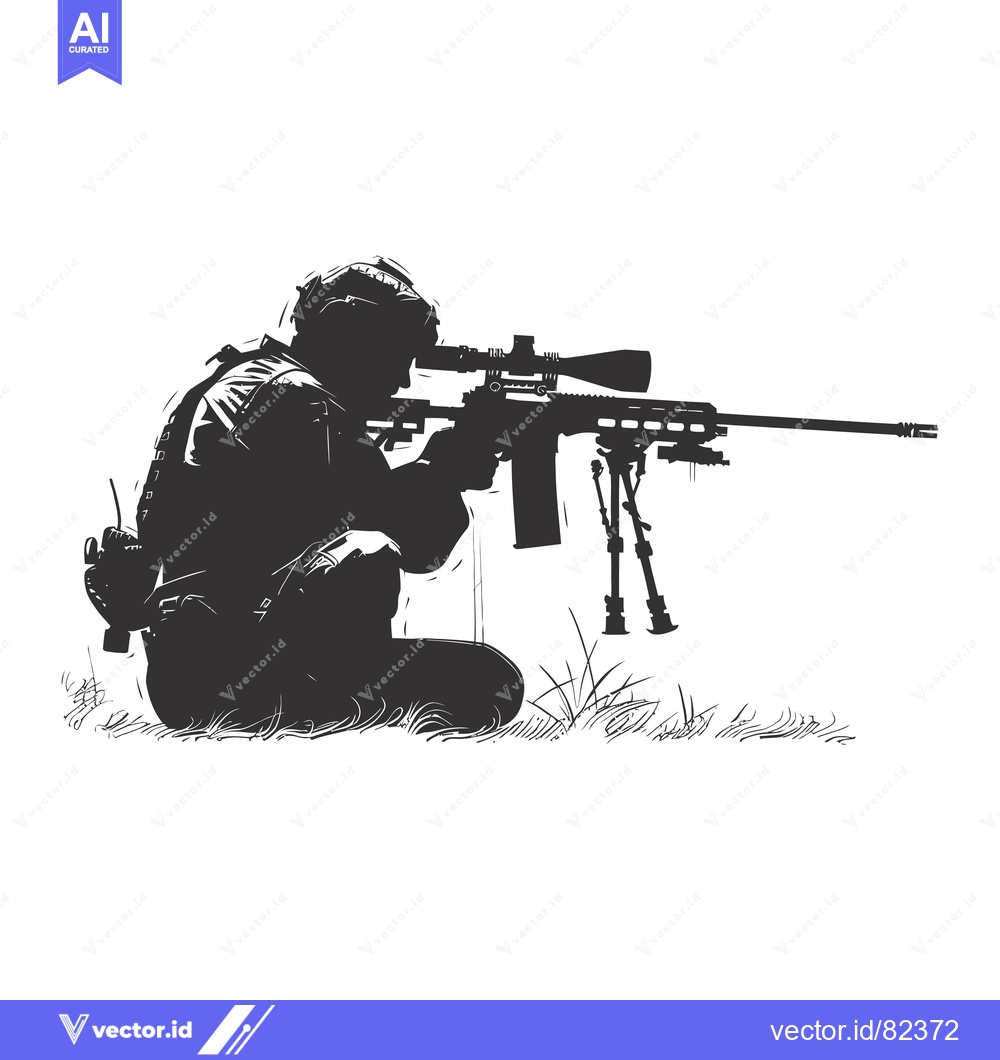 Premium Vector dari Silhouette of a soldier aiming a sniper rifle