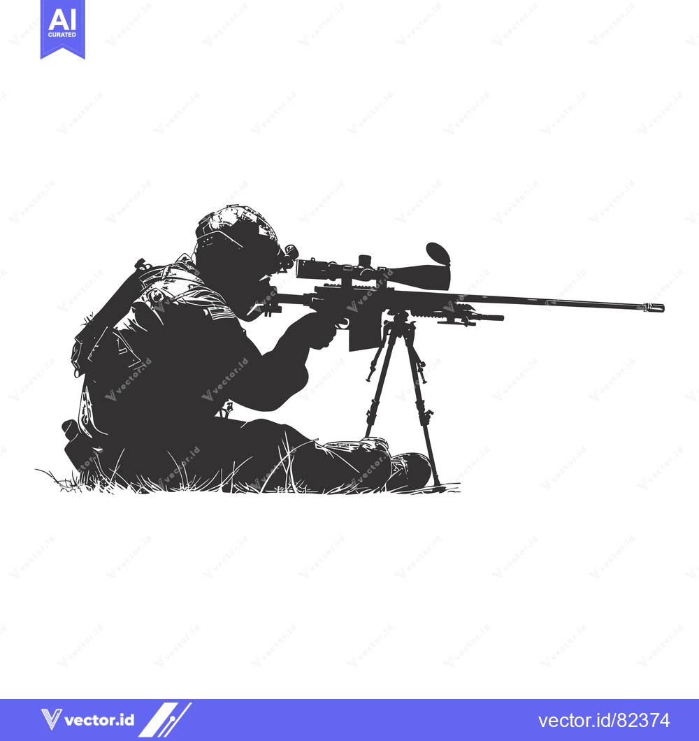 Premium Vector of Silhouette of a soldier aiming a sniper rifle with a scope