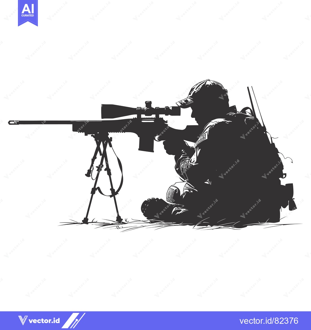 Premium Vector dari Silhouette of a Sniper Aiming a Rifle with Scope