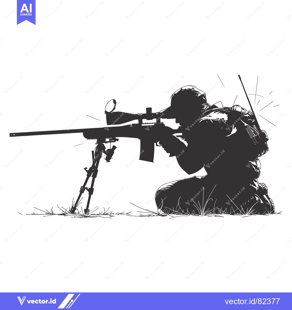 Premium Vector of A Silhouetted Sniper Aiming a Rifle with Scope