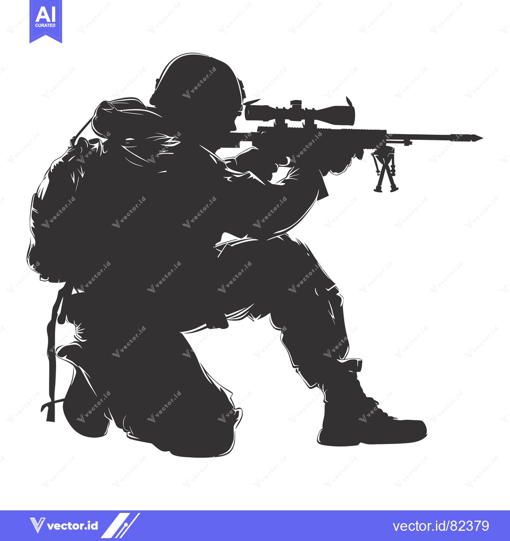 Premium Vector of Silhouette of a Soldier Kneeling with a Sniper Rifle