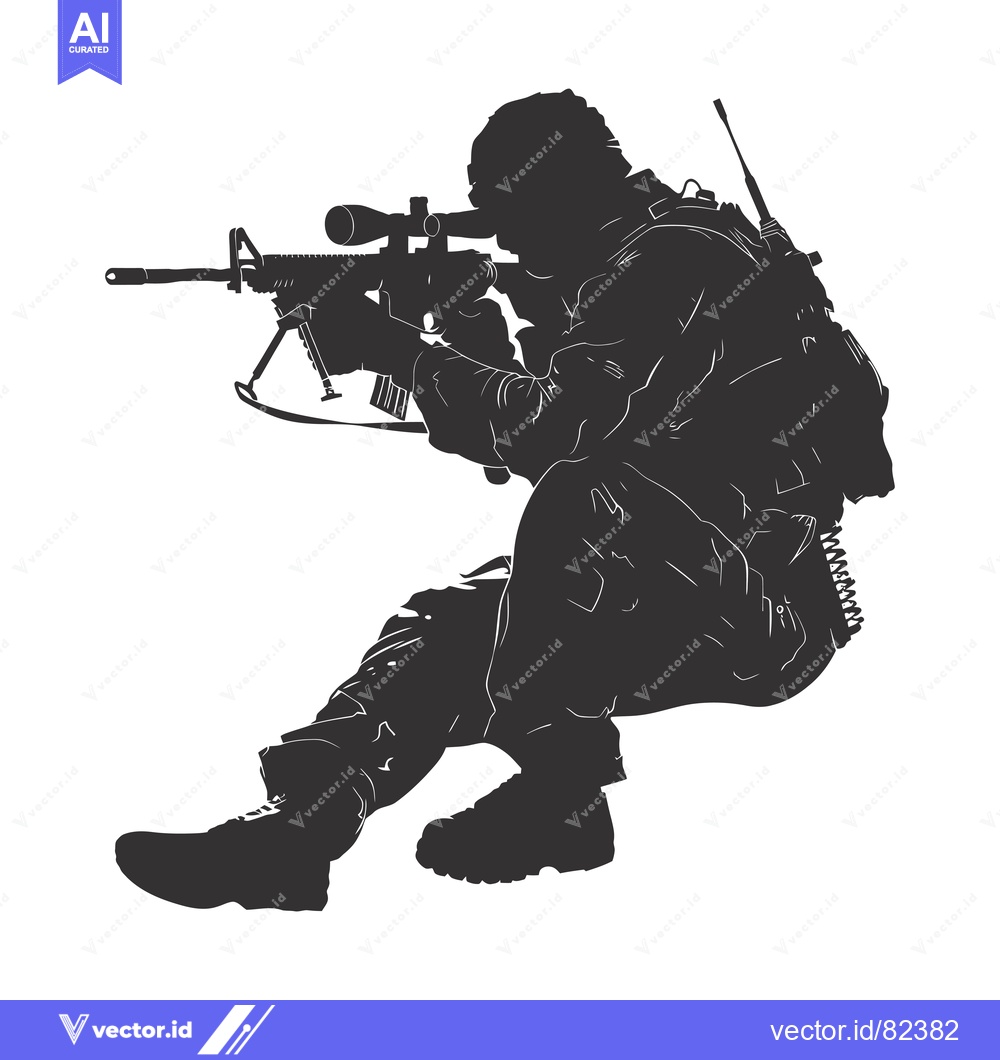 Premium Vector of Silhouette of a Soldier Holding a Rifle with a Scope