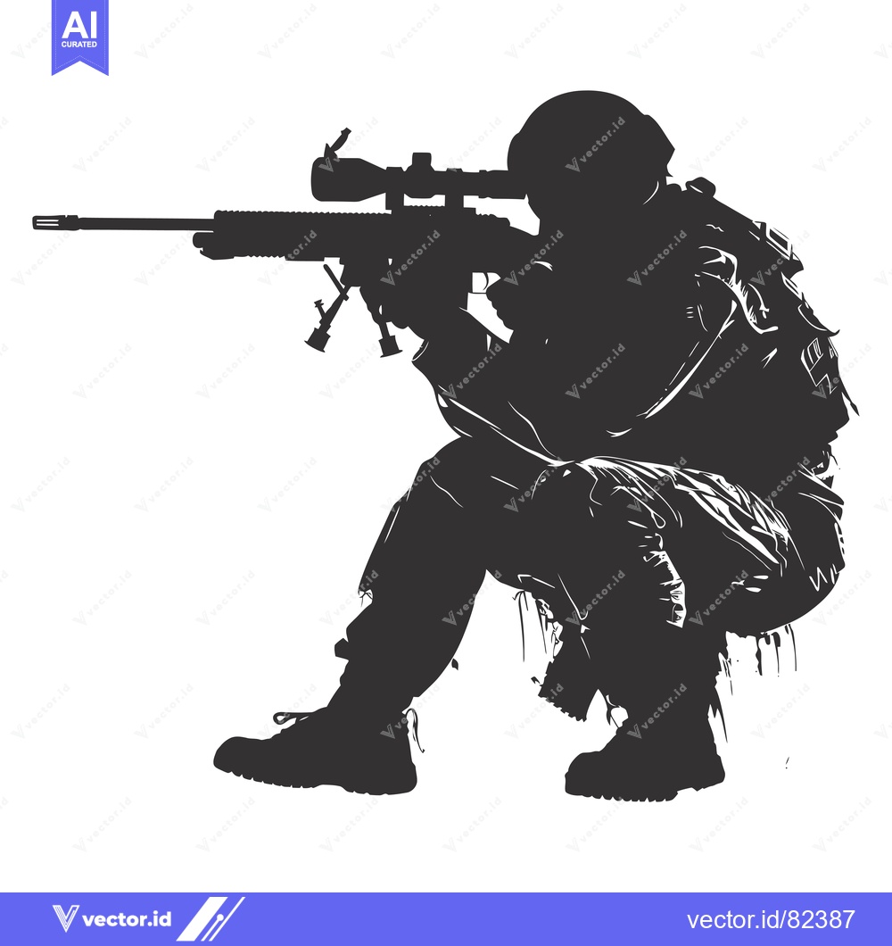 Premium Vector of Silhouette of a soldier aiming with a sniper rifle