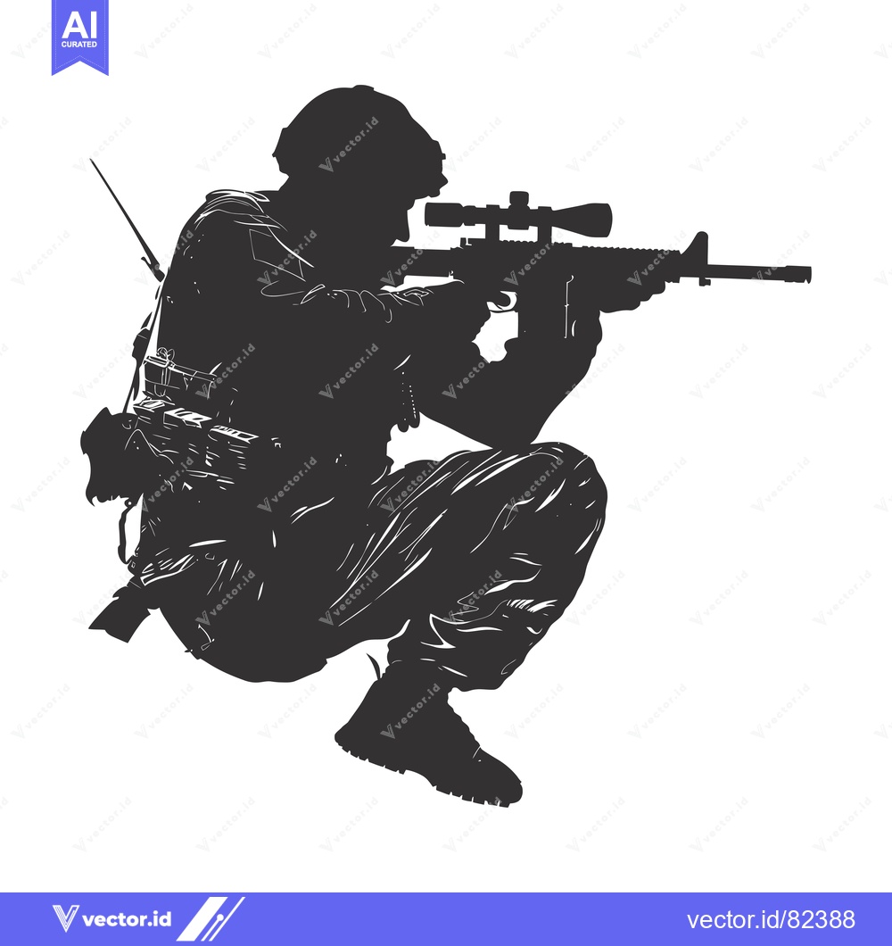 Premium Vector dari Silhouette of a Soldier Aiming a Rifle