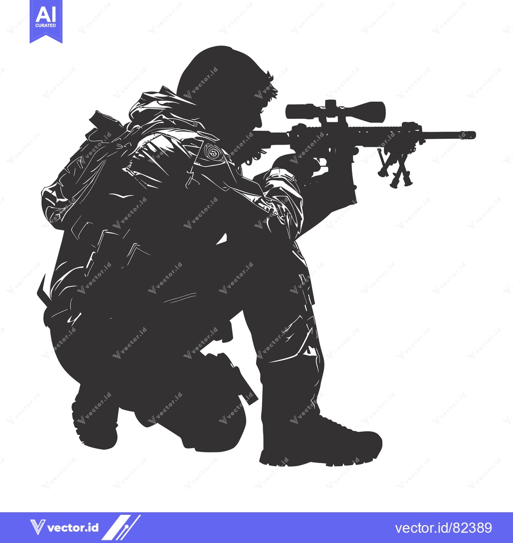 Premium Vector of Silhouette of a soldier aiming with a rifle