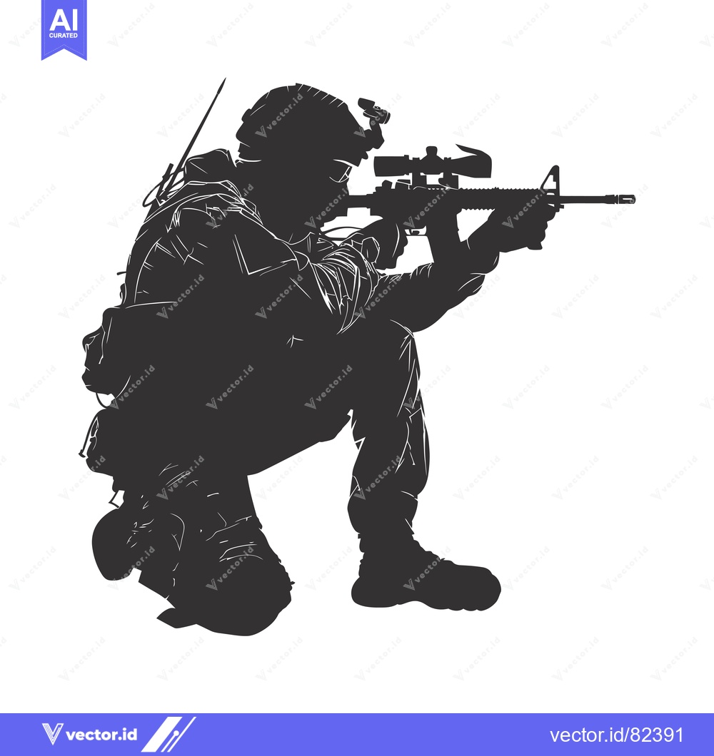 Premium Vector of Silhouette of a Soldier Kneeling and Aiming a Rifle