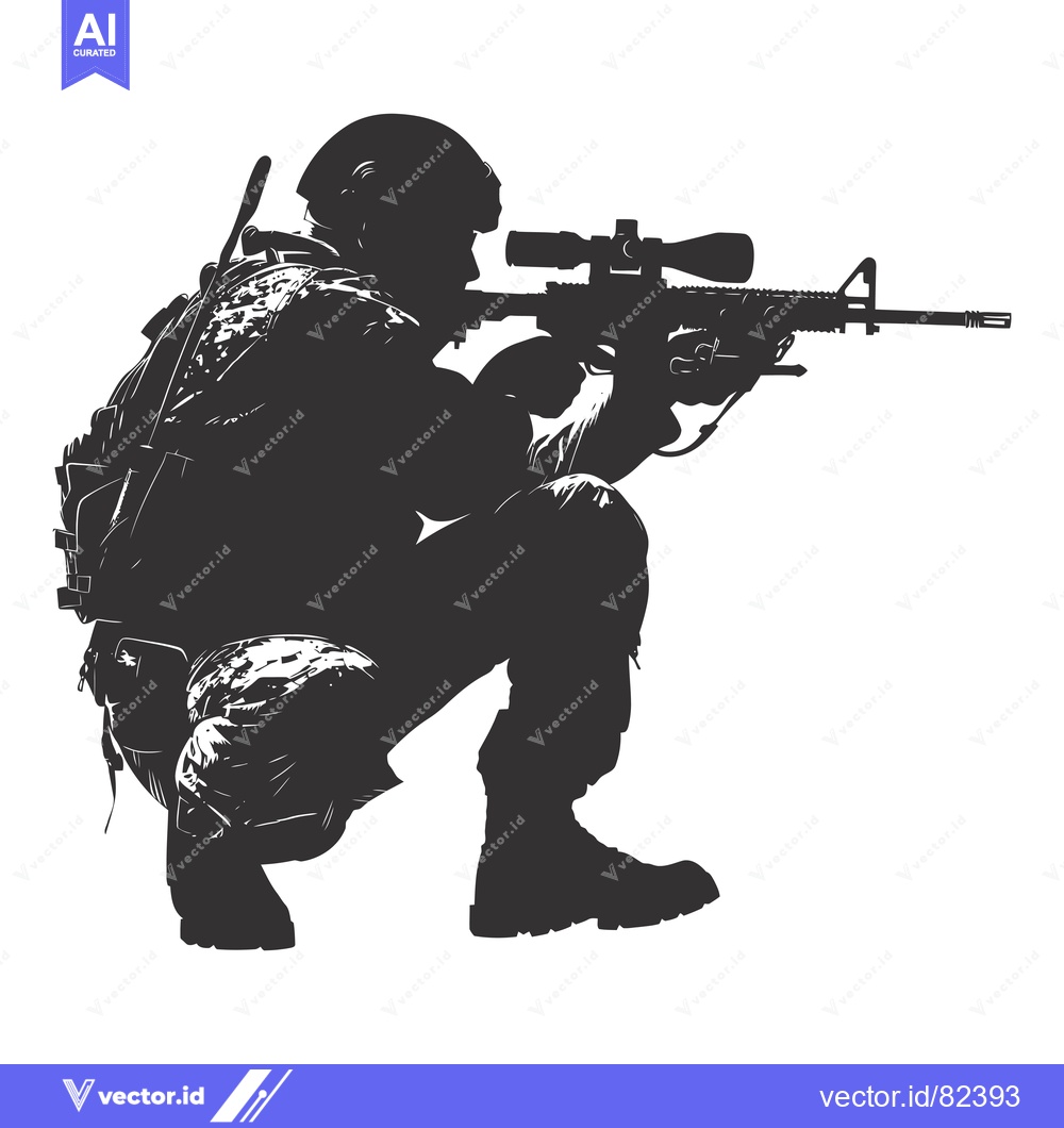 Premium Vector dari Silhouette of a Soldier Aiming a Rifle with a Scope