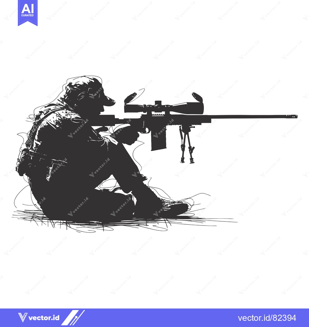 Premium Vector of Silhouette of a Sniper Aiming a Rifle with a Scope