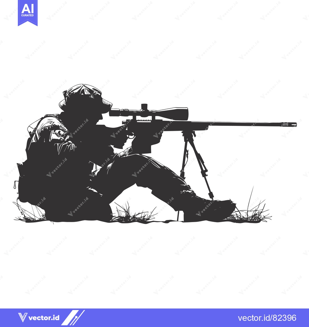 Premium Vector dari Silhouette of a Sniper Aiming a Rifle with a Scope
