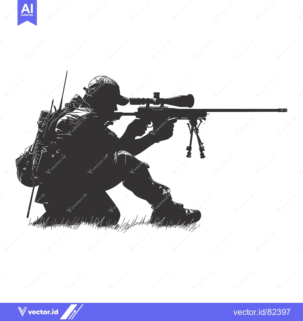 Premium Vector dari Silhouette of a Soldier Aiming a Sniper Rifle