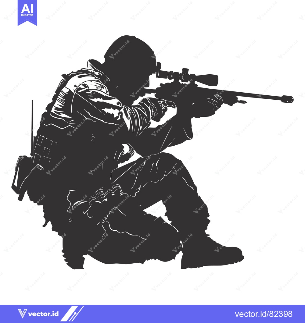 Premium Vector dari Silhouette of a Soldier Aiming a Sniper Rifle