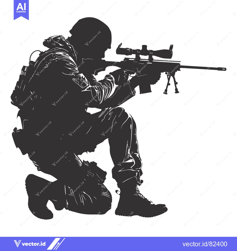 Premium Vector of Silhouette of a soldier kneeling and holding a sniper rifle