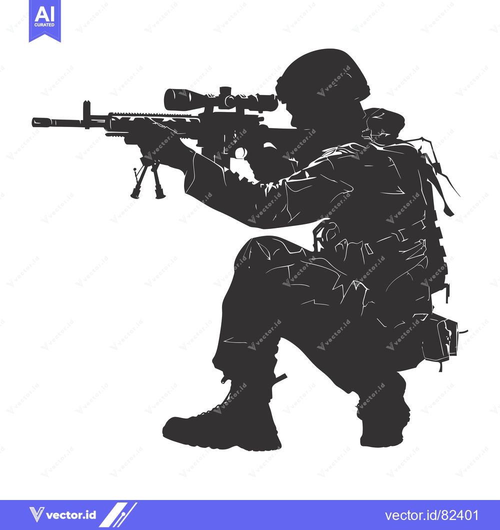 Premium Vector dari Silhouette of a Soldier Kneeling with a Sniper Rifle